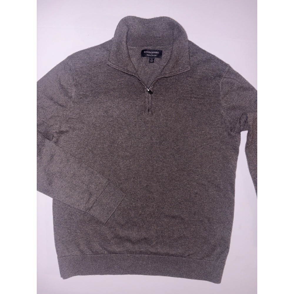 Banana Republic Sweater Mens Small GRAY 1/4 Zip Pullover Premium Luxe Yarn